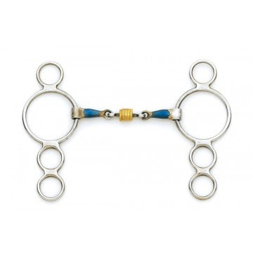 Blue Steel 3-Ring Gag with Loose Brass Roller Disks