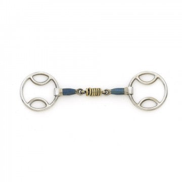 Blue Steel Loop Ring Gag with Brass Rollers