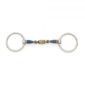 Blue Steel Double Jointed Mouth Loose Ring with Brass Rollers